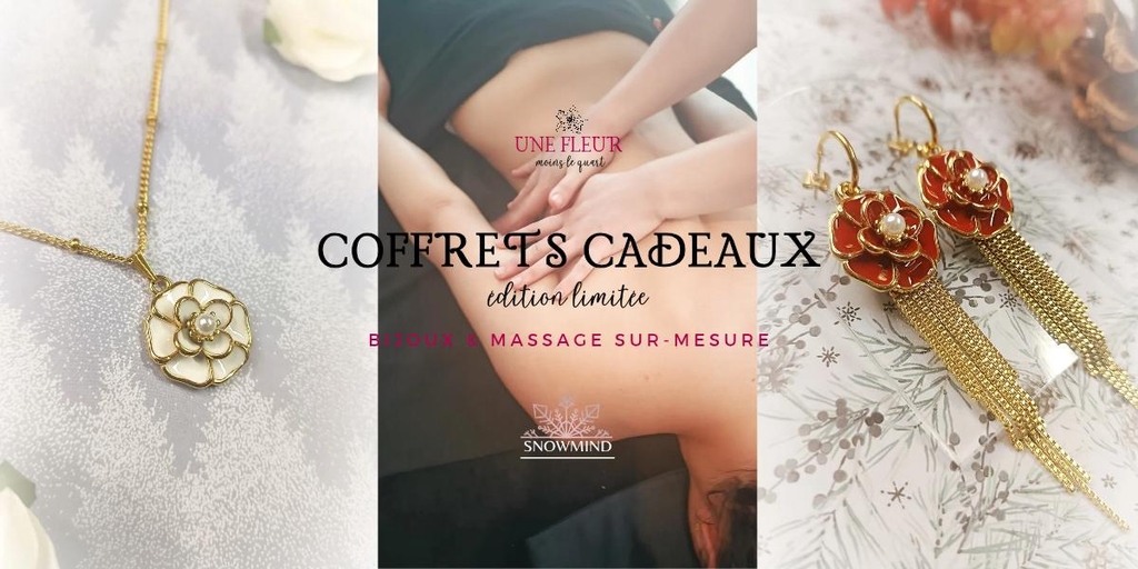 Massage sur mesure. Moment de détente et de bien-être en toute sérénité. Bijoux en édition limitée avec des fleurs de Camélia, symbole de résilience. En acier, résine blanche ou rouge et perle.