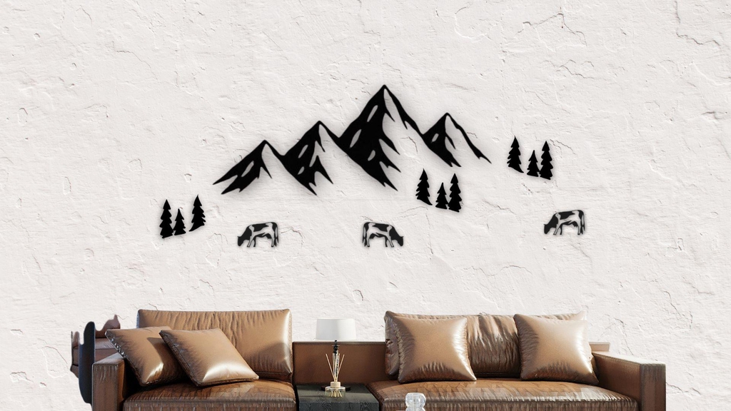Tableau en bois silhouettes de paysage sur mesure. Artisanal