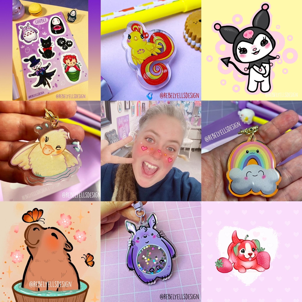 speelgoed uit de jaren 80, schattige dieren, kawaii en anime art, game art, sleutelhangers, stickers en pins