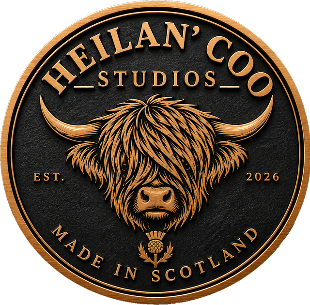 Personalised laser engraved gifts, custom slate and wooden coasters and 3D printed creations by Heiland Coo Studios in Aberdeenshire, Scotland