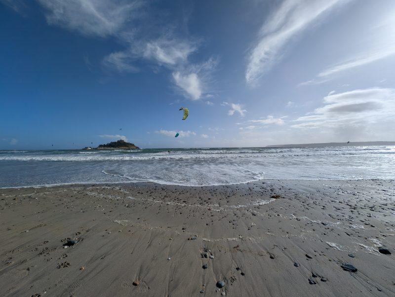 View towards St. Michael's Mount at Marazion beach where the sea glass treasures are found and turned into stunning jewellery by CornishFinds!