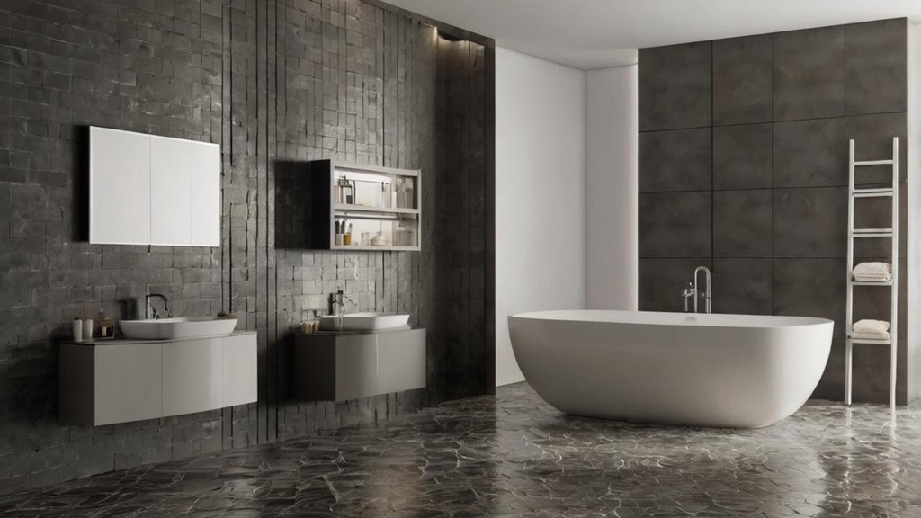 Un bagno moderno con due lavabi sospesi su mobili contenitori grigi, specchi a parete, una vasca da bagno ovale freestanding con rubinetteria a pavimento e una scala bianca porta asciugamani. Le pareti sono rivestite con piastrelle scure effetto pietra e il pavimento è in piastrelle lucide con venature scure.
Mobili Bagno Moderni: Lavabi Sospesi e Vasche di Design Online.Arredo Bagno Completo: Offerte su Mobili, Lavabi e Vasche.Vasche da Bagno Moderne: Prezzi e Modelli per un Bagno di Lusso.Mobili Sospesi Bagno: Salvaspazio e Design Contemporaneo.Idee Arredo Bagno Piccolo: Soluzioni Ottimali per Spazi Ridotti.Rubinetteria Bagno Moderna: Miscelatori di Design per Lavabo e Vasca.Accessori Bagno di Design: Completa il Tuo Arredo con Stile.Arredamento Bagno Online: Sconti e Promozioni Imperdibili. Trasforma il Tuo Bagno: Consigli e Idee per un Ambiente Unico. "mobili bagno", "arredo bagno", "vasca da bagno", "lavabo bagno"."mobili bagno moderni lavabi sospesi", "vasche da bagno moderne prezzi online". "acquista online", "offerte", "prezzi", "idee"."moderni", "design", "sospesi", "salvaspazio".