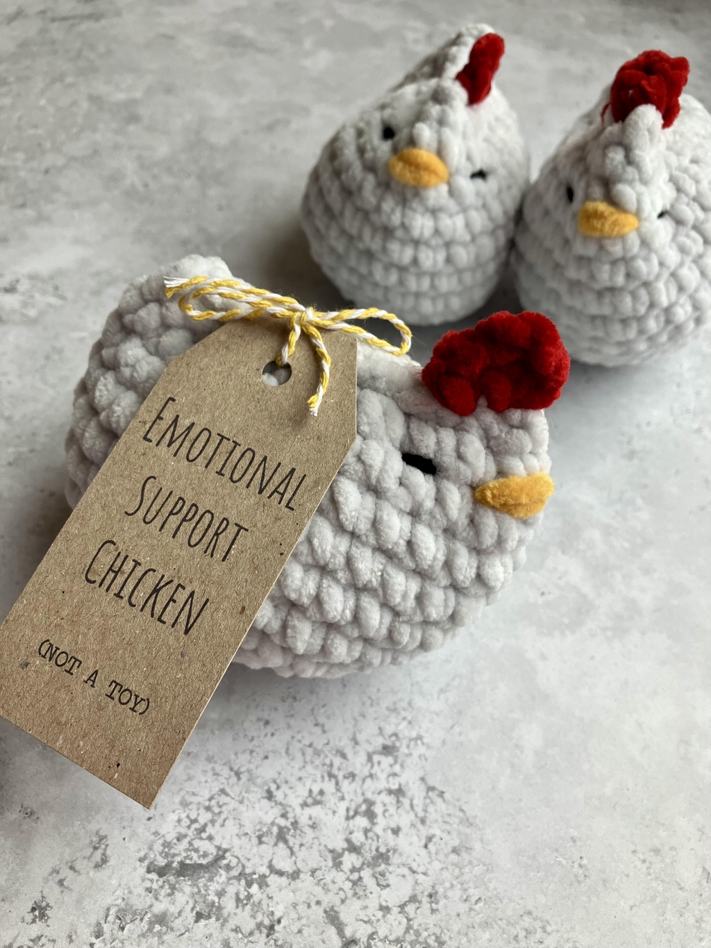 Yarny Gift products - crochet emotional support chickens 