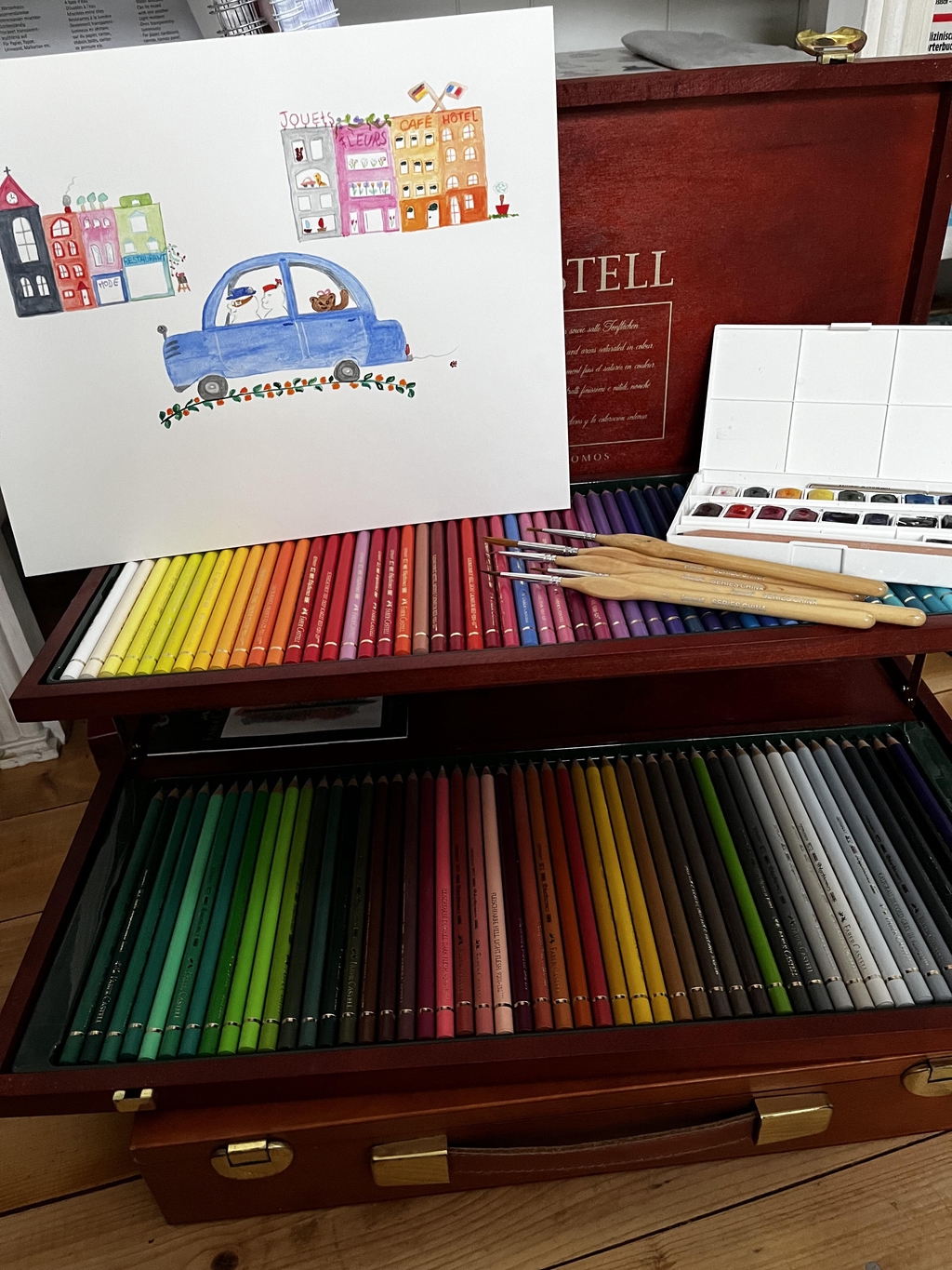 Créations à l’aquarelle et crayons de couleur- techniques mixtes