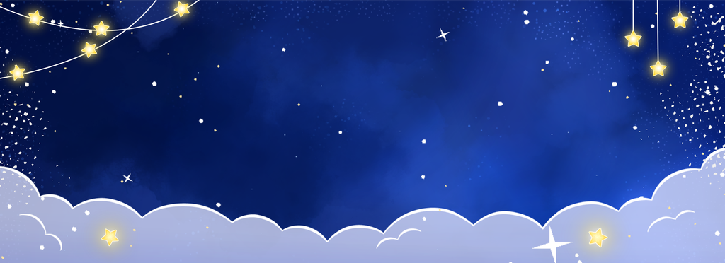 Bannière de la boutique de Mylarosy-Univers : nuages sur fond étoilé.