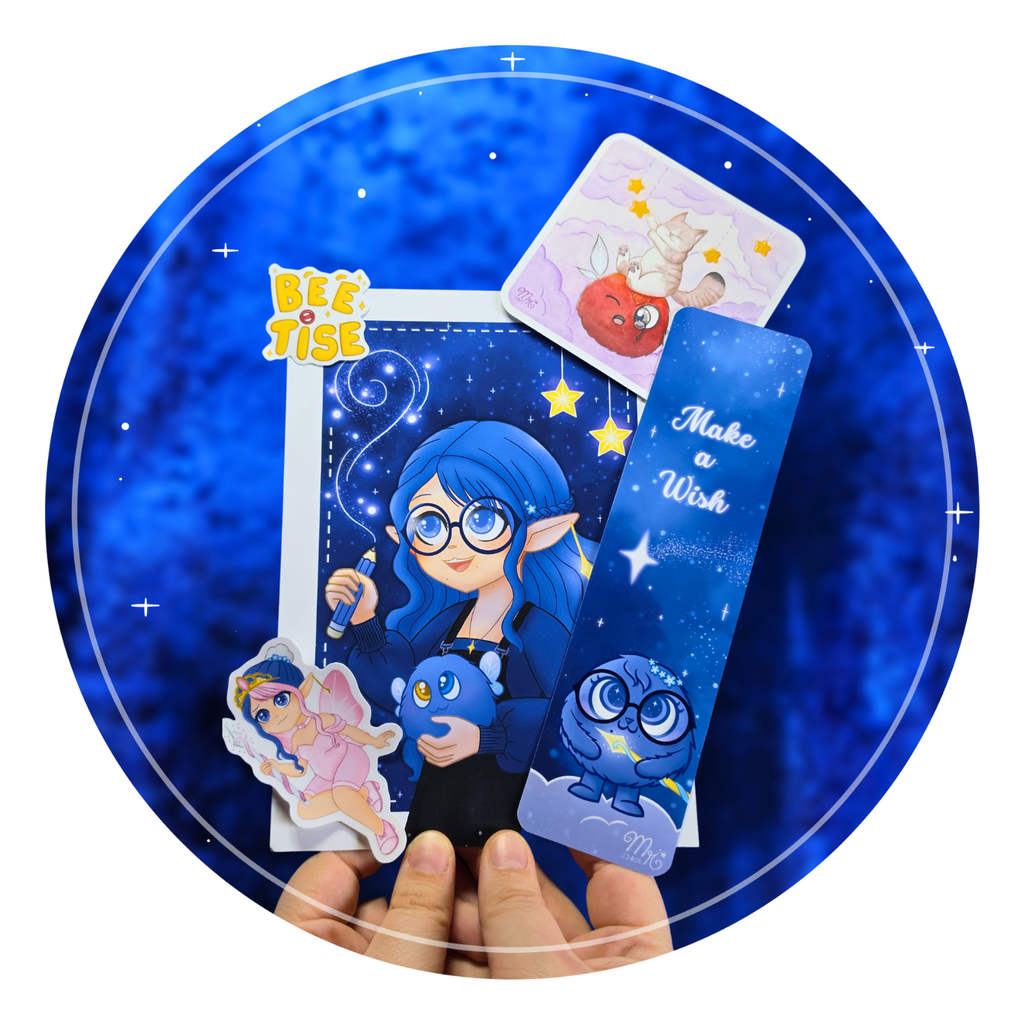 Kit Twitch 2025 tenu par Mylarosy sur fond bleu étoilé.