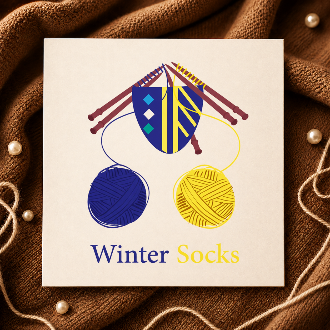 Winter-Socks-Logo auf braunem Strickstoff