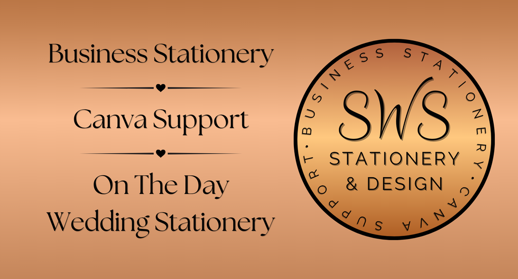 SWS Stationery & Design providing business stationery, Canva support and on the day wedding stationery, helping businesses with business cards, flyers, banners and personalised print design