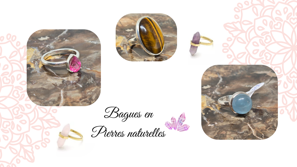 Bagues en pierres naturelles en acier et argent 925