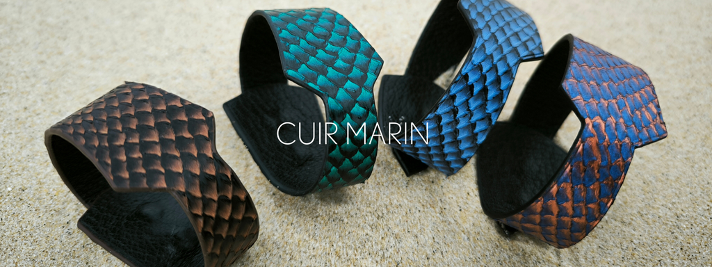 photo bracelets maida cuir de saumon écailles maroquinier haute fantaisie cuir marin 