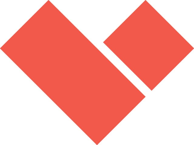 pastel red heart shaped logo in a cubic style, with a cute on the right side