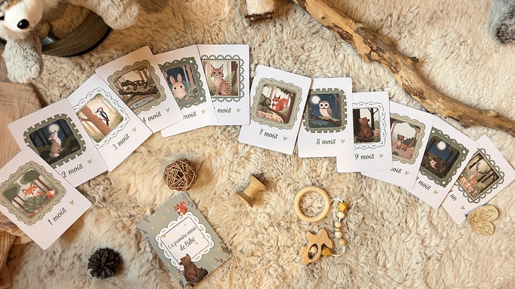 Photo de la carte naissance, illustration lapin et inscription "Bienvenue petite merveille"