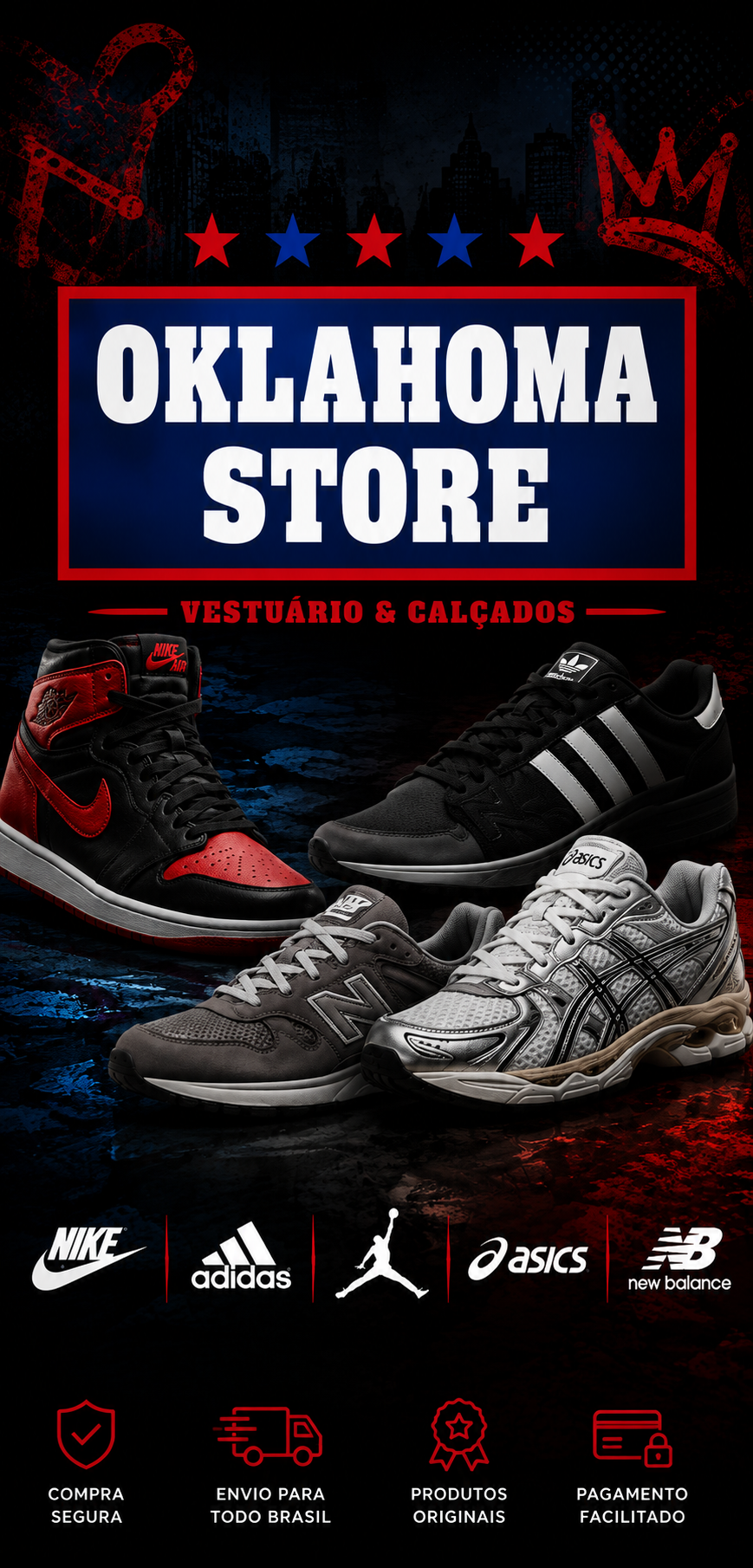 Oklahoma Store Desconto e qualidade modelos de diversas marcas. Nike, Adidas e o melhor do streetwear
