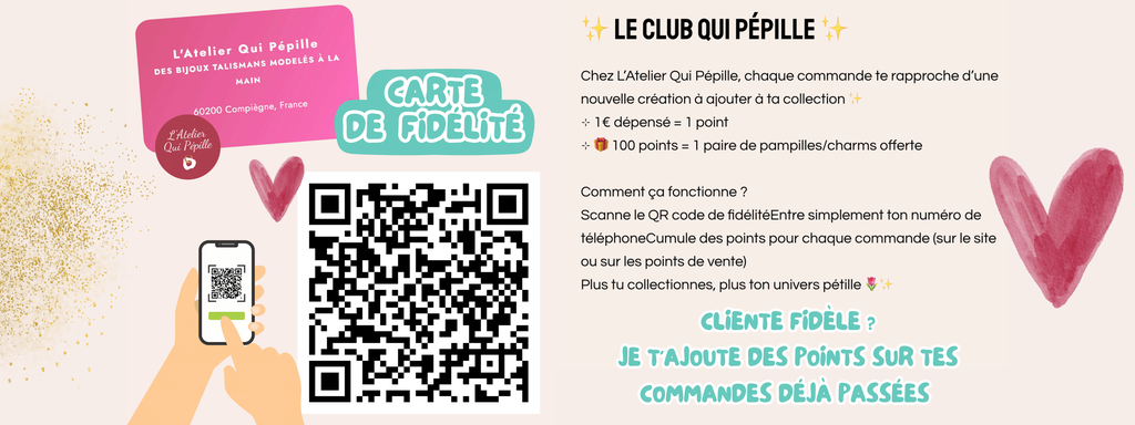 Carte de fidélité chez L'Atelier Qui Pépille, cumules des points et gagne une paire de pampilles/charms offerte !