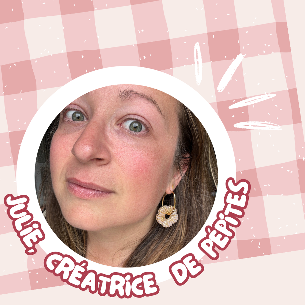 Julie, créatrice de L’Atelier Qui Pépille, créatrice française passionnée, spécialisée dans la fabrication de bijoux uniques et interchangeables en argile polymère faits main.