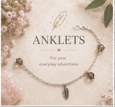 Handmade adjustable crystal anklets featuring natural healing crystals