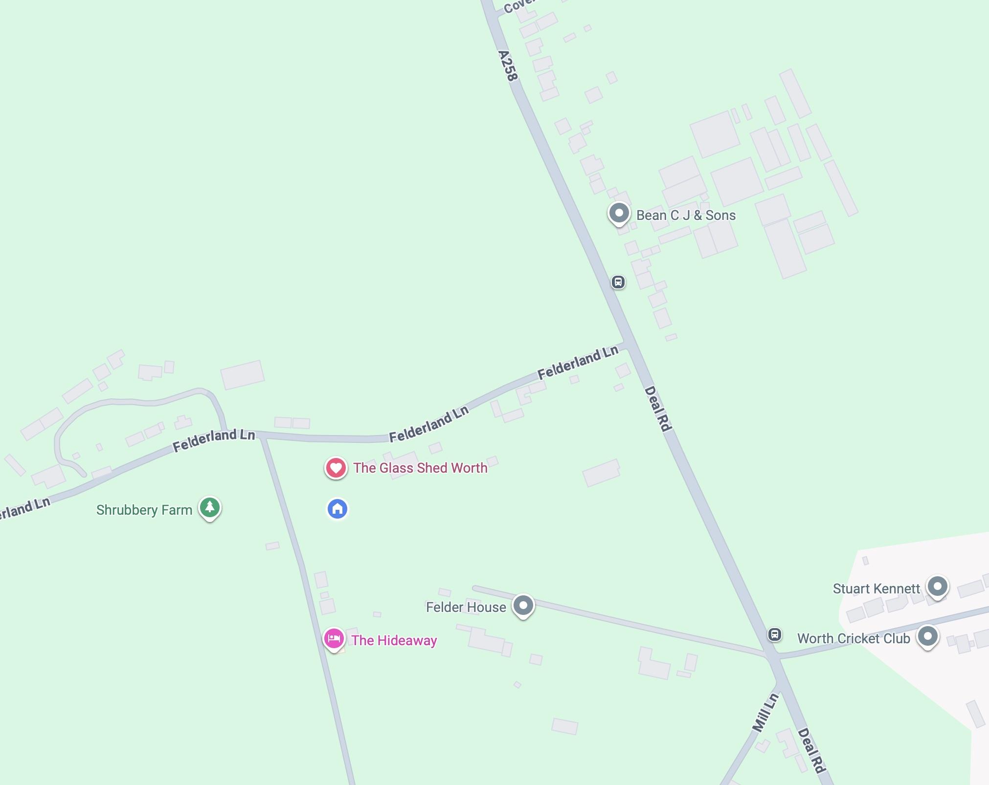 Where to find The Glass Shed in Worth, near Sandwich and Deal in Kent.