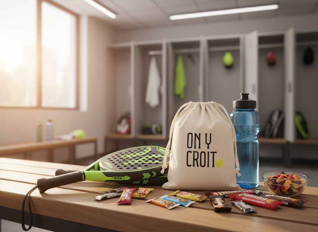 pochon en coton avec affaires de padel