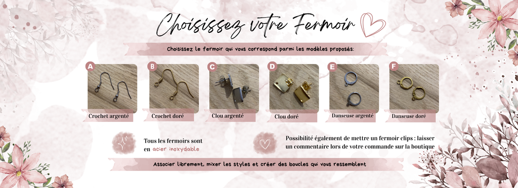 💎 Personnalisez vos boucles d'oreilles : crochets, clous, clips et fermoirs au choix
