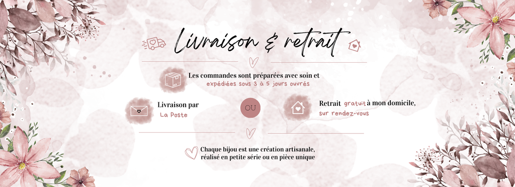 Livraison par La poste ou retrait gratuit à mon domicile – Bijoux faits main en petite série ou pièce unique ✨