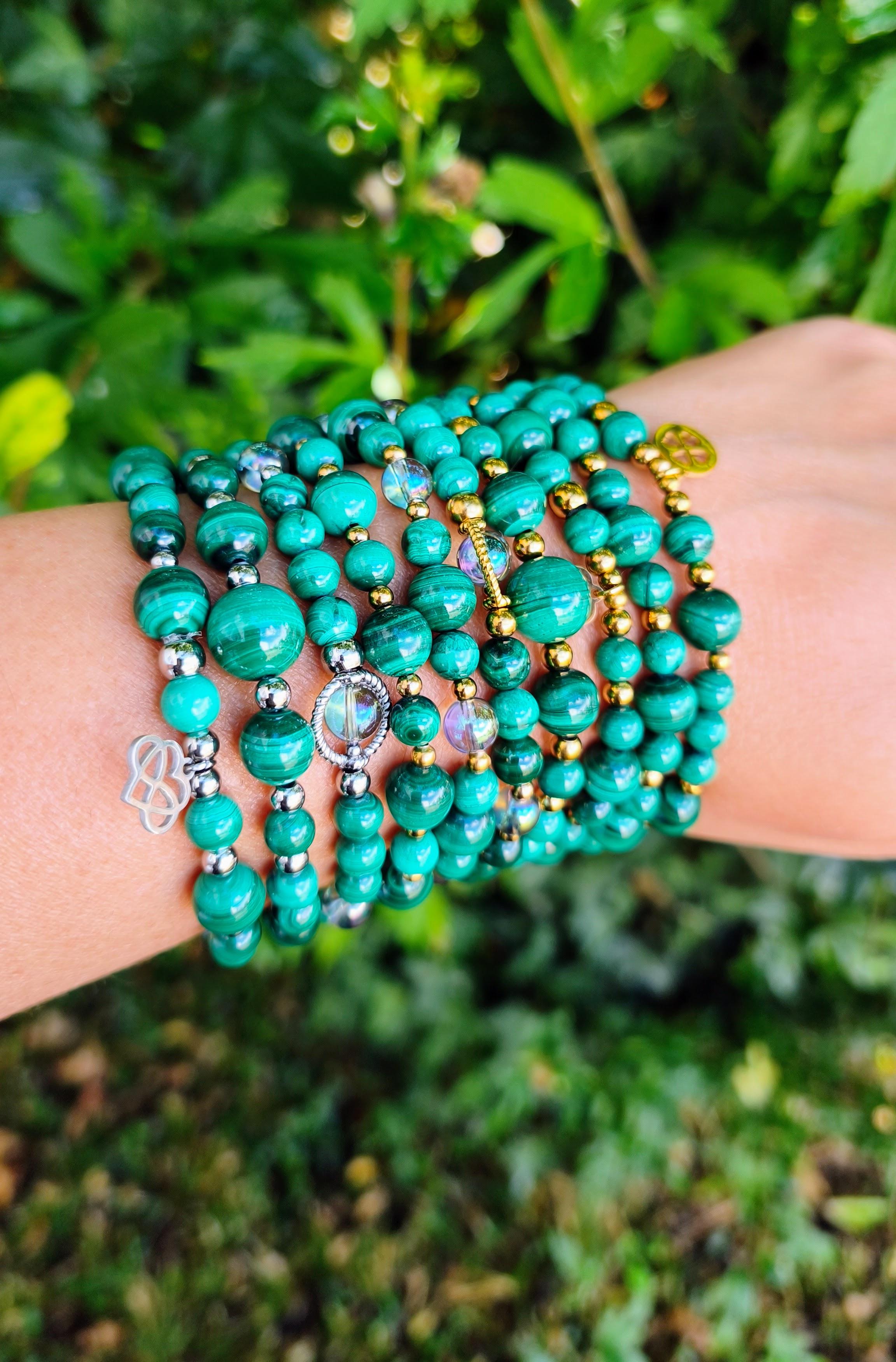Collection de bracelets anti-douleur en malachite naturelle et acier inoxydable