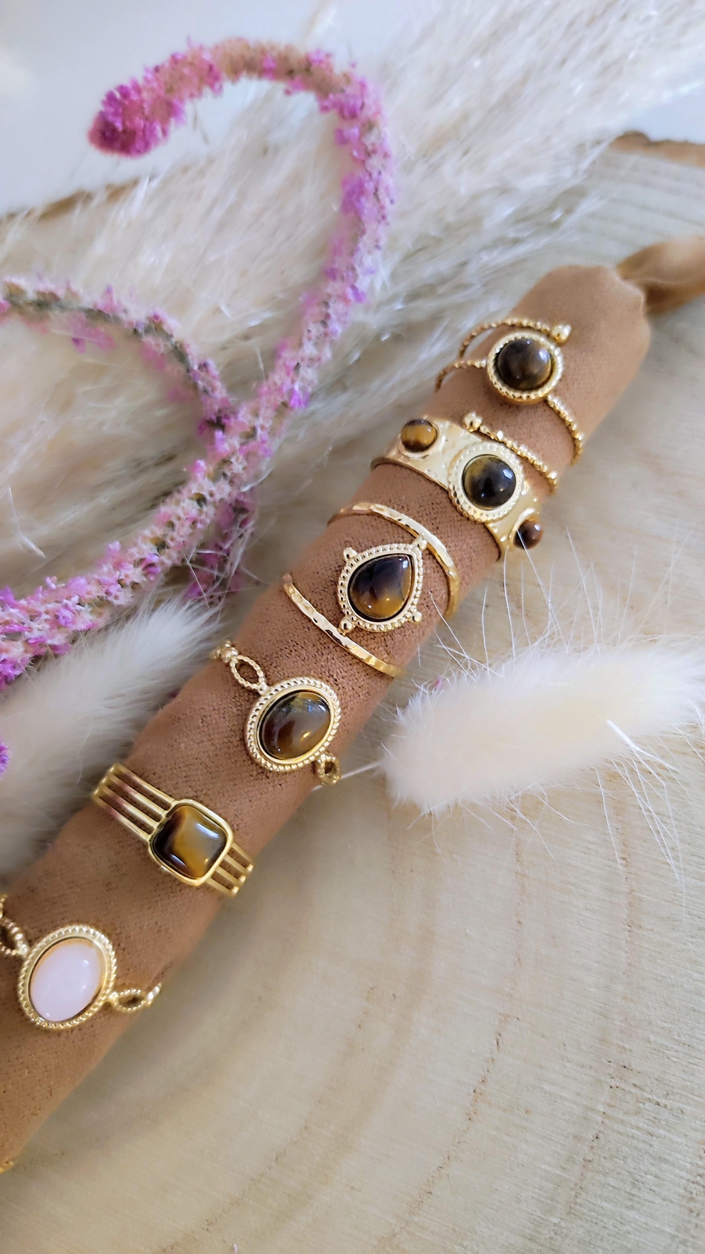 Nouvelle collection bagues en acier inoxydable et pierres naturelles et ajustables