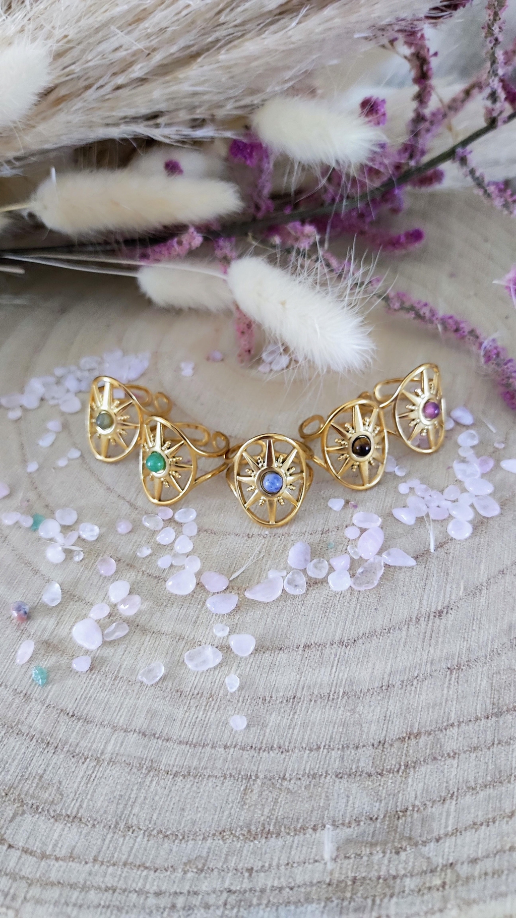 Collection bagues ajustables et pierres naturelles