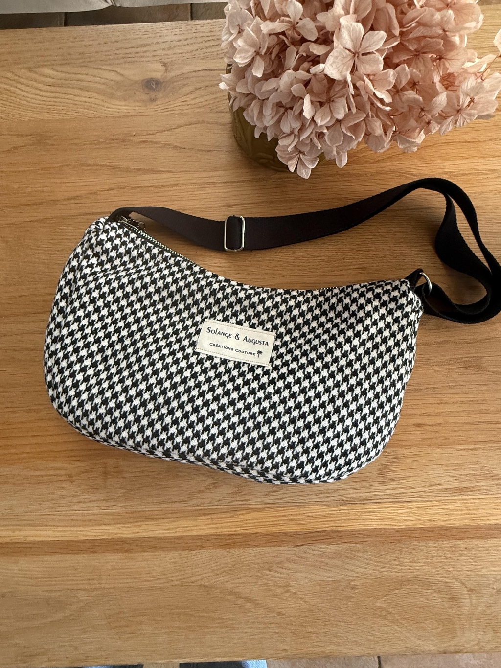 Sac bandoulière motif pied-de-poule 