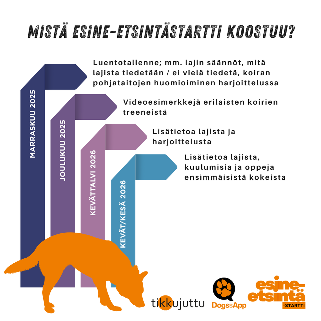 Mistä Esine-etsintästartti koostuu? Päivittyvän materiaalin aikataulua.