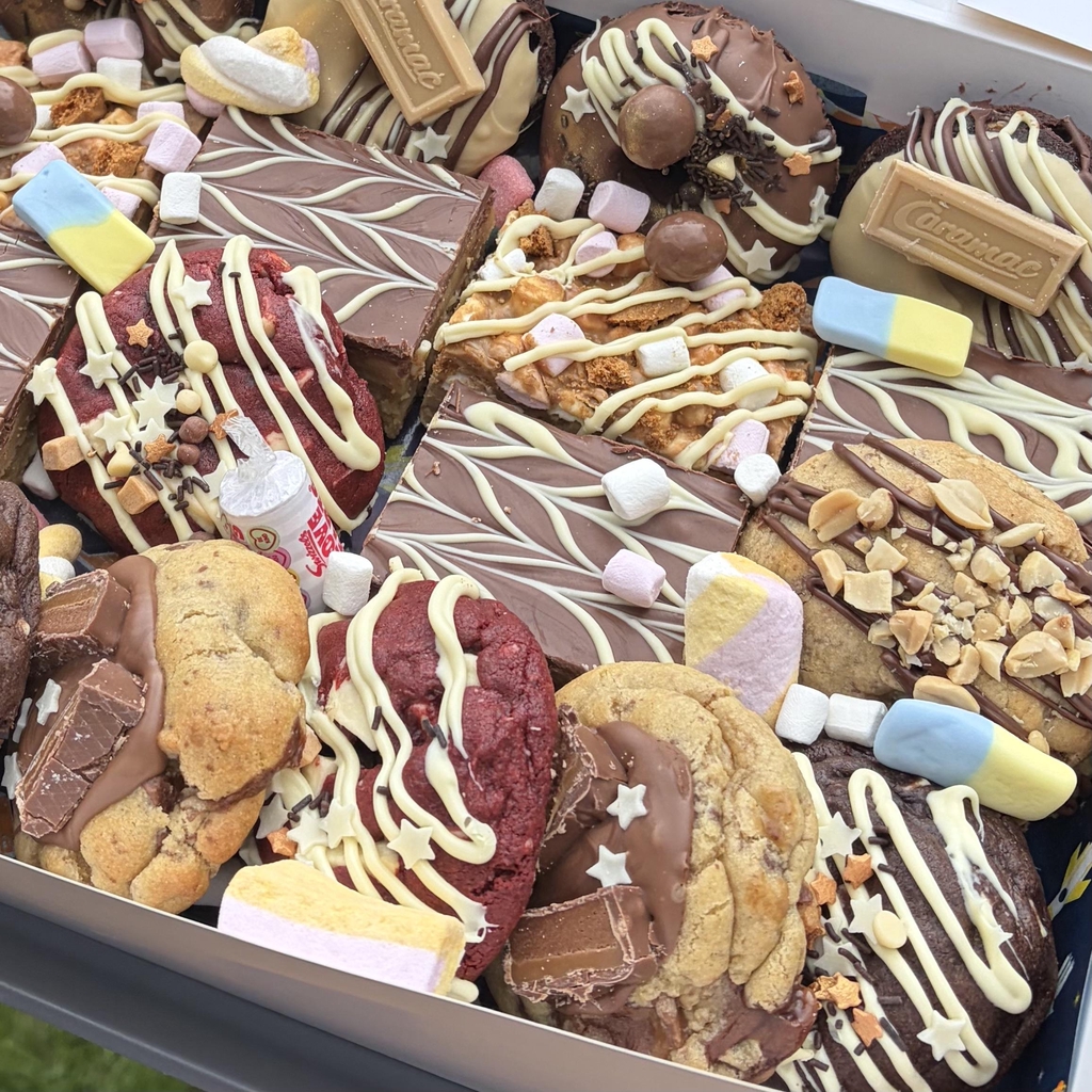 Flamazing Bakes Mother’s Day Menu - Treat Box, Handmade Biscuits, Luxury Cupcakes, Millionaires Shortbread, Bronut, Custard Cream Blondie, NYC cookie, Ferrero Rocher