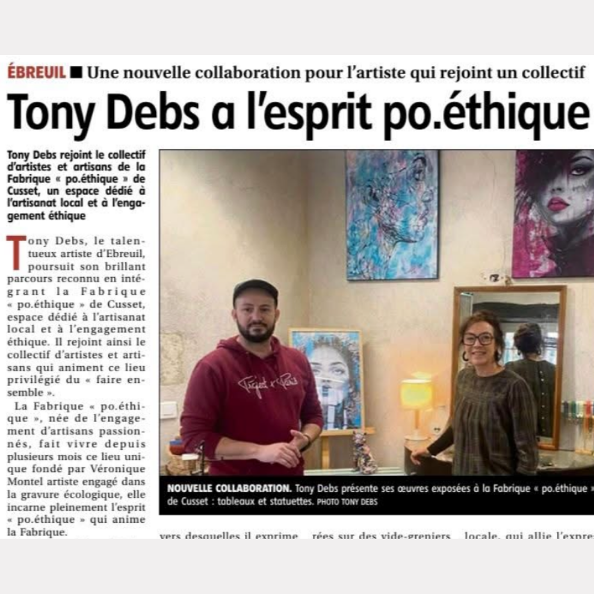 Article de La Montagne du 30 novembre 2025 consacré à Tony Debs et à son univers artistique