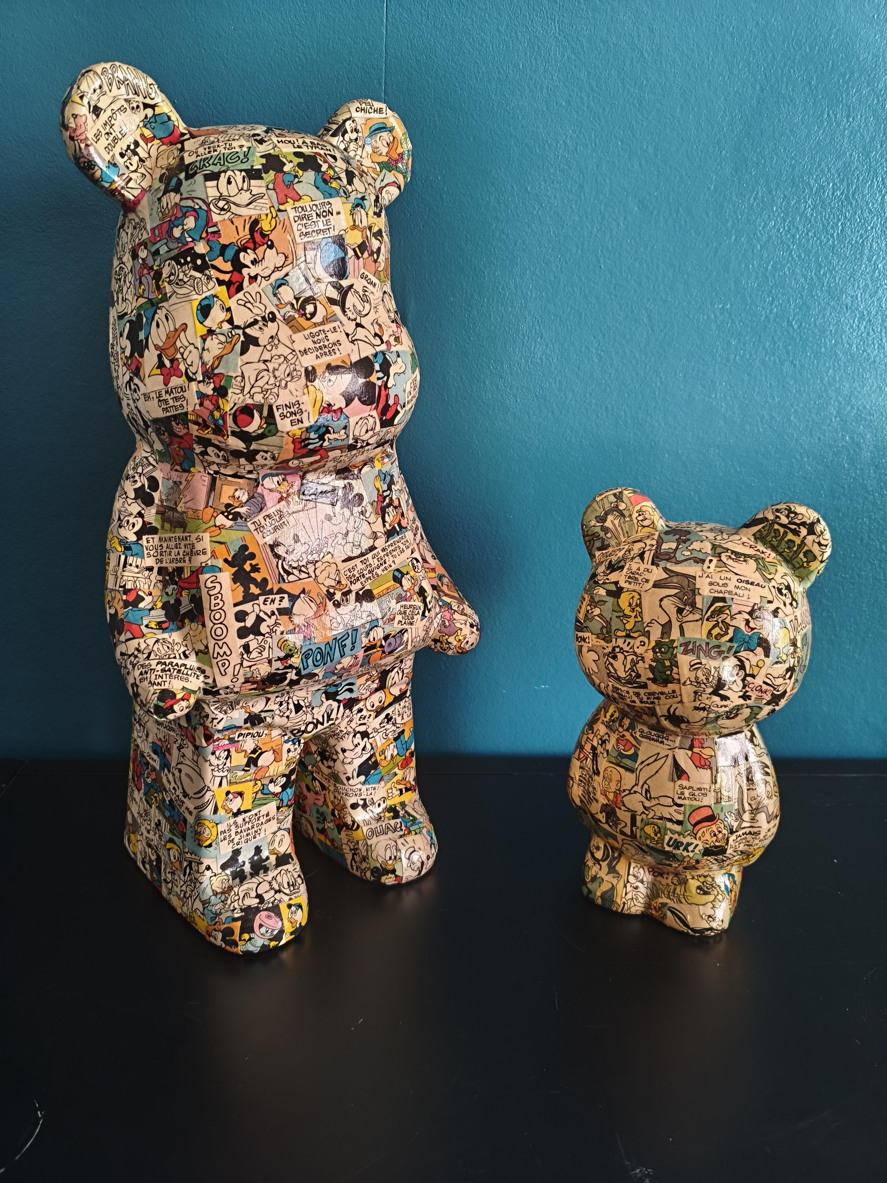 Création Nounours recouverte de bande dessinée, pièce en volume de Tony Debs