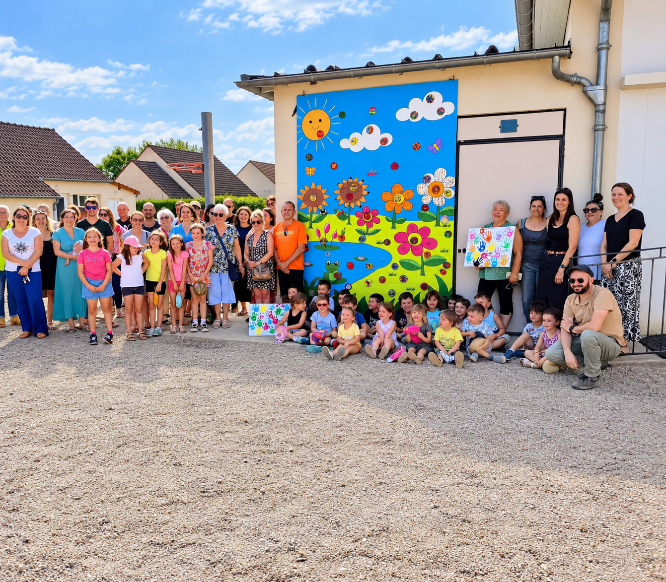 Tony Debs lors de l’inauguration d’une fresque scolaire réalisée avec des élèves, des familles et l’équipe éducative