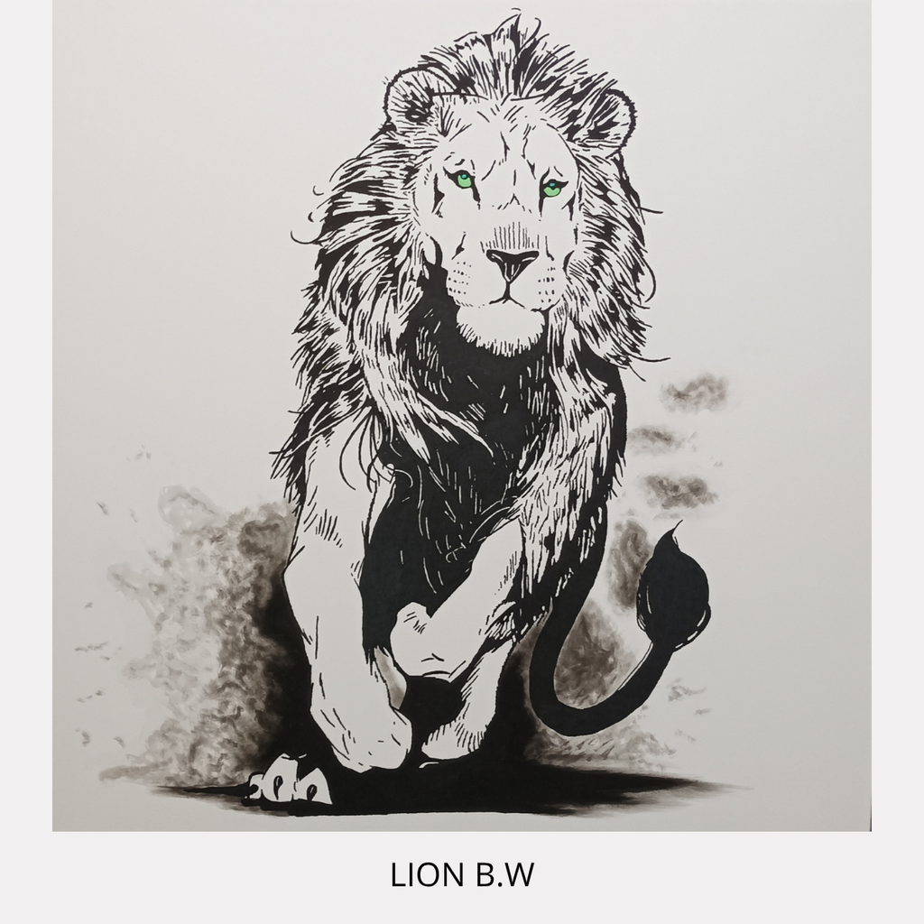 Lion B.W – lion noir et blanc, peinture animalière originale 80 × 80 cm de Tony Debs