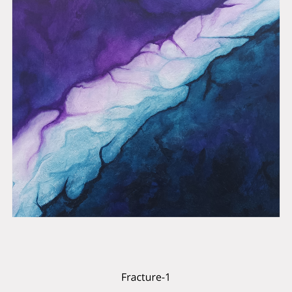 Fracture-1 – peinture abstraite bleue et violette texturée 60 × 50 cm de Tony Debs
