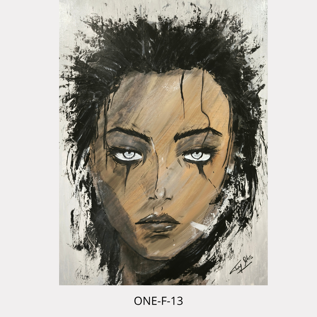 One-F 13 – portrait féminin contemporain, peinture acrylique originale 81 × 60 cm de Tony Debs