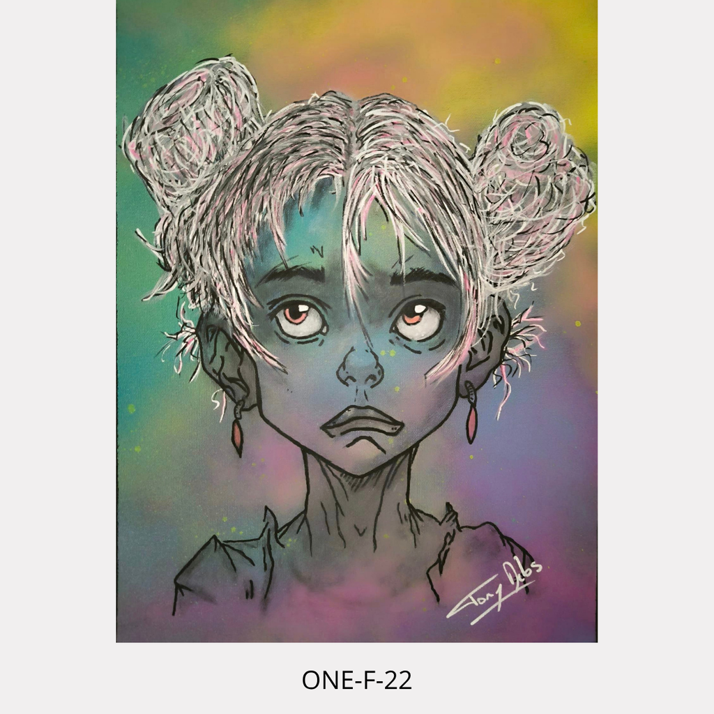 One-F 22 – portrait féminin contemporain, peinture acrylique originale 30 × 40 cm de Tony Debs