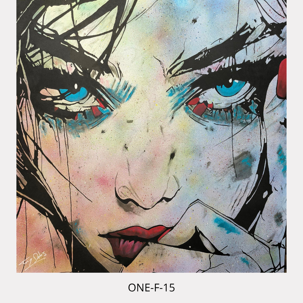 One-F 15 – portrait féminin contemporain, peinture acrylique originale 100 × 100 cm de Tony Debs