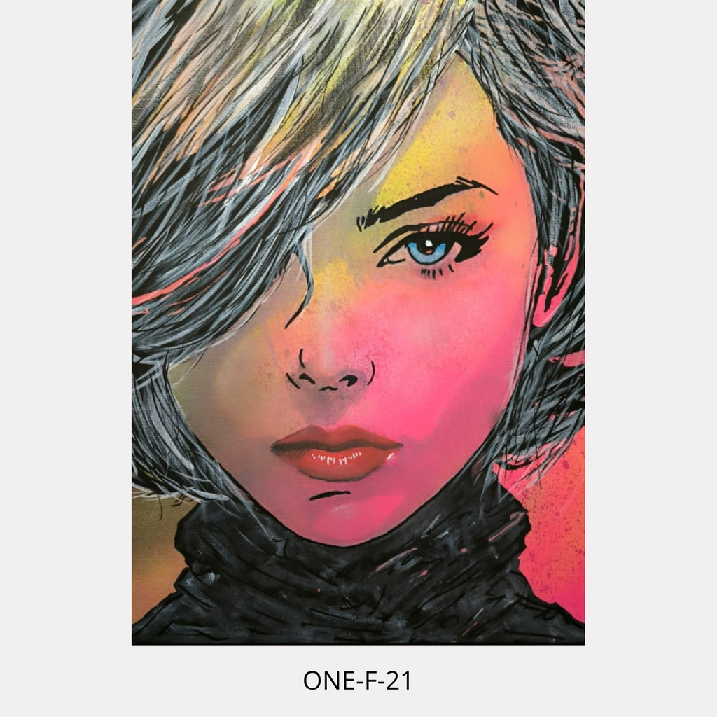 One-F 21 – portrait féminin contemporain, peinture acrylique originale 30 × 40 cm de Tony Debs