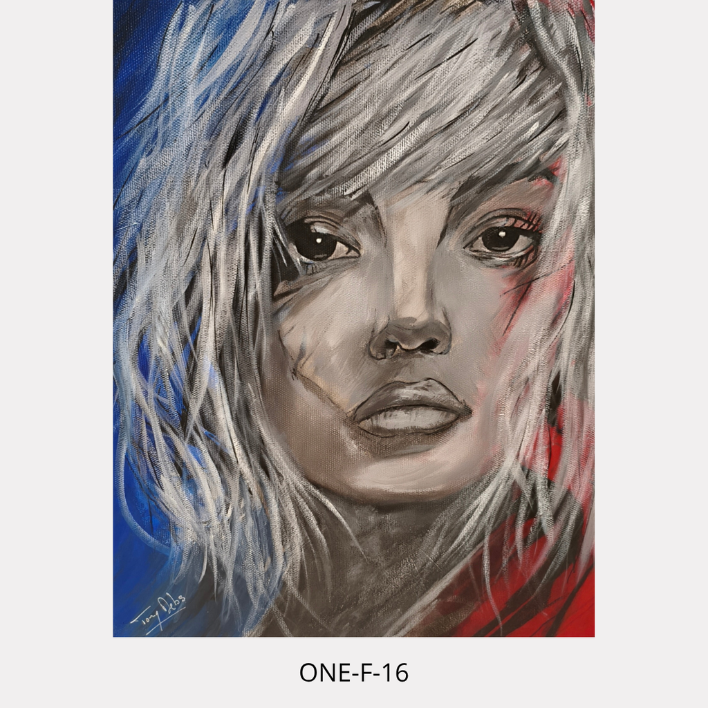 One-F 16 – portrait féminin contemporain, peinture acrylique originale 6F de Tony Debs