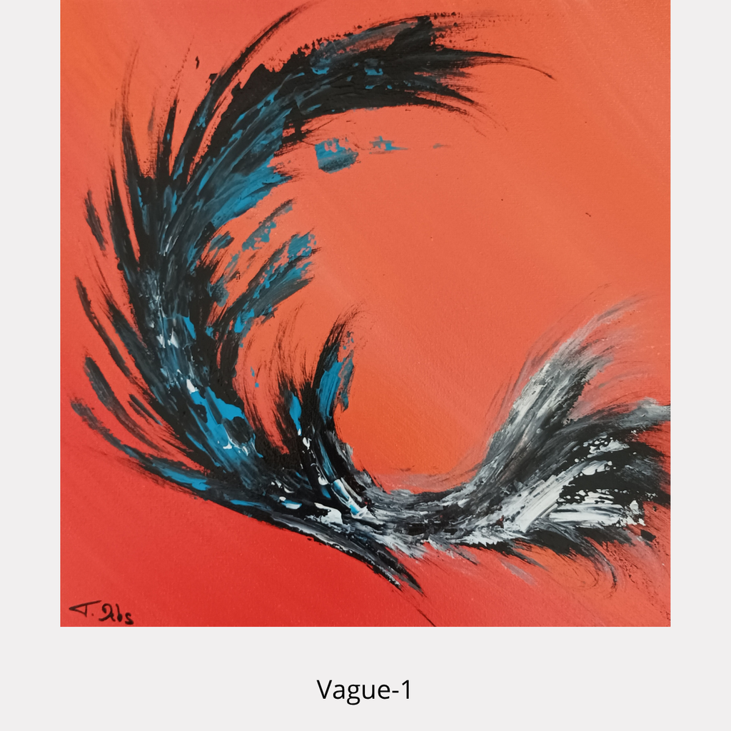 Vague-1 – peinture abstraite rouge, noire et bleue 30 × 30 cm de Tony Debs