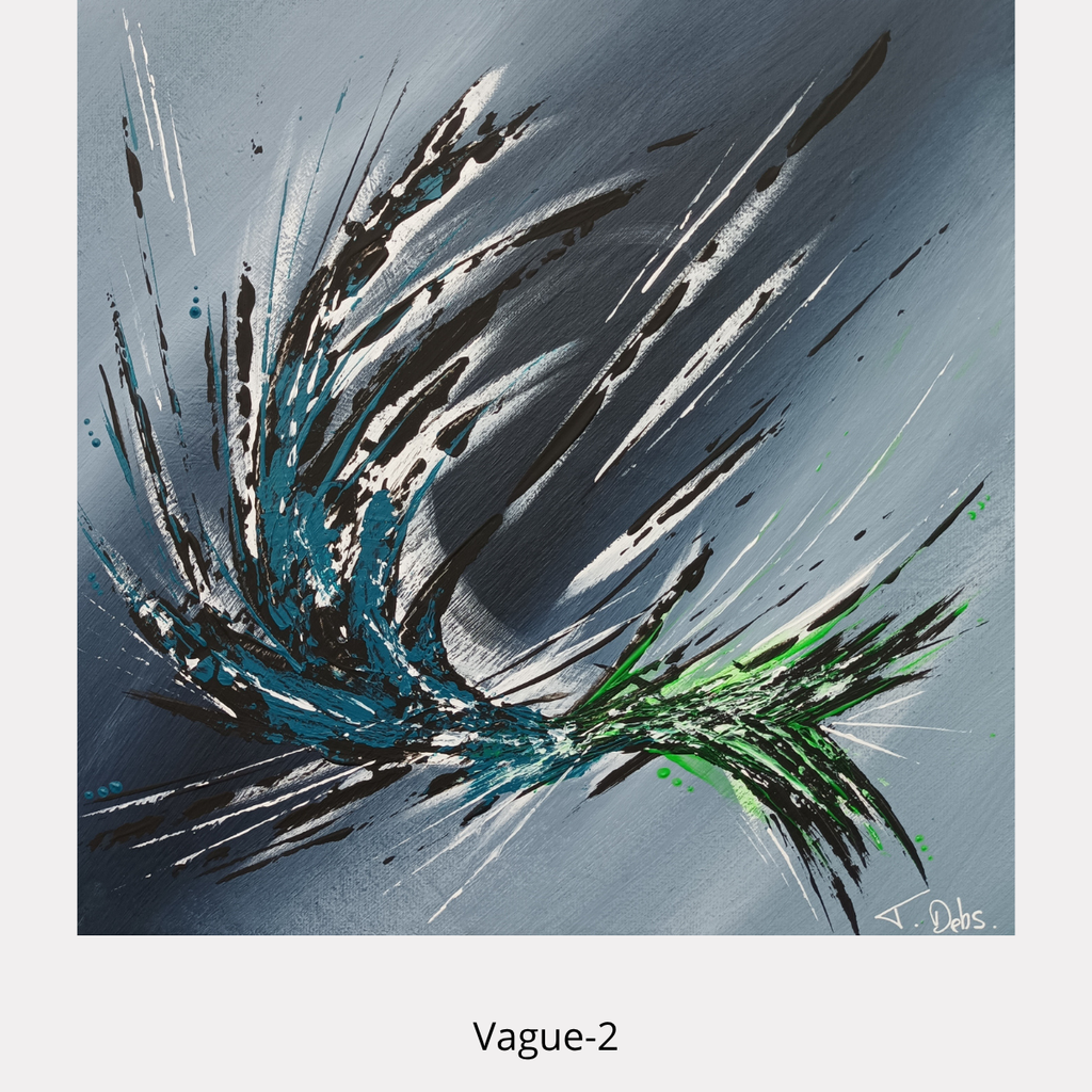 Vague-2 – peinture abstraite bleue, verte et noire 30 × 30 cm de Tony Debs