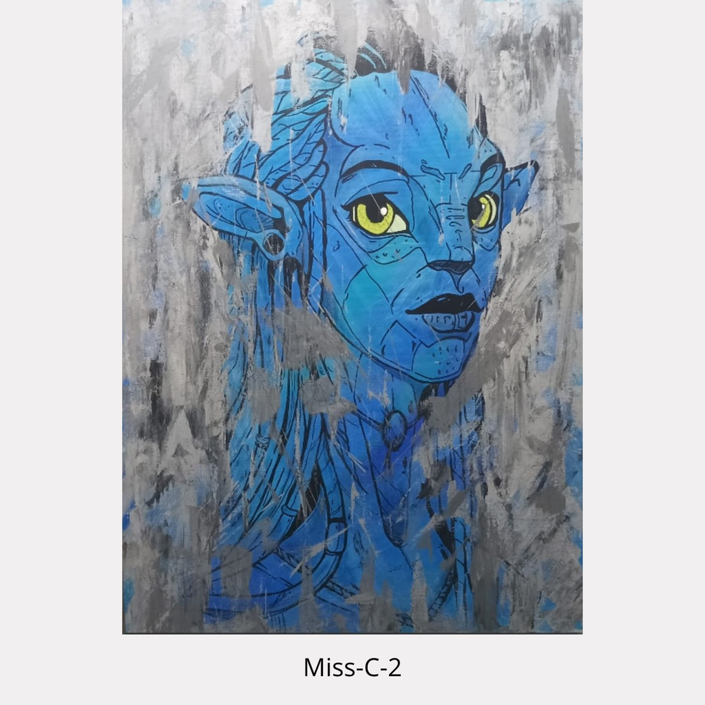 Miss-C-2 – portrait féminin bleu contemporain, peinture originale 81 × 60 cm de Tony Debs