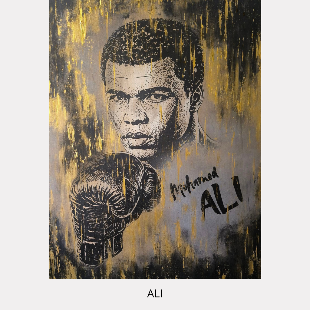 ALI – portrait contemporain de boxeur, peinture originale 81 × 65 cm de Tony Debs