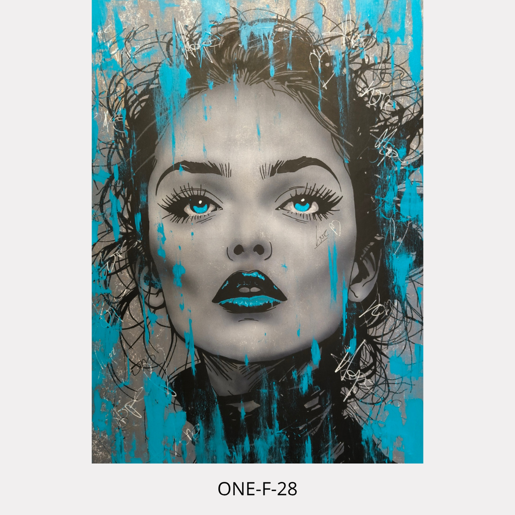 One-F 28 – portrait féminin contemporain, peinture acrylique originale 25P de Tony Debs