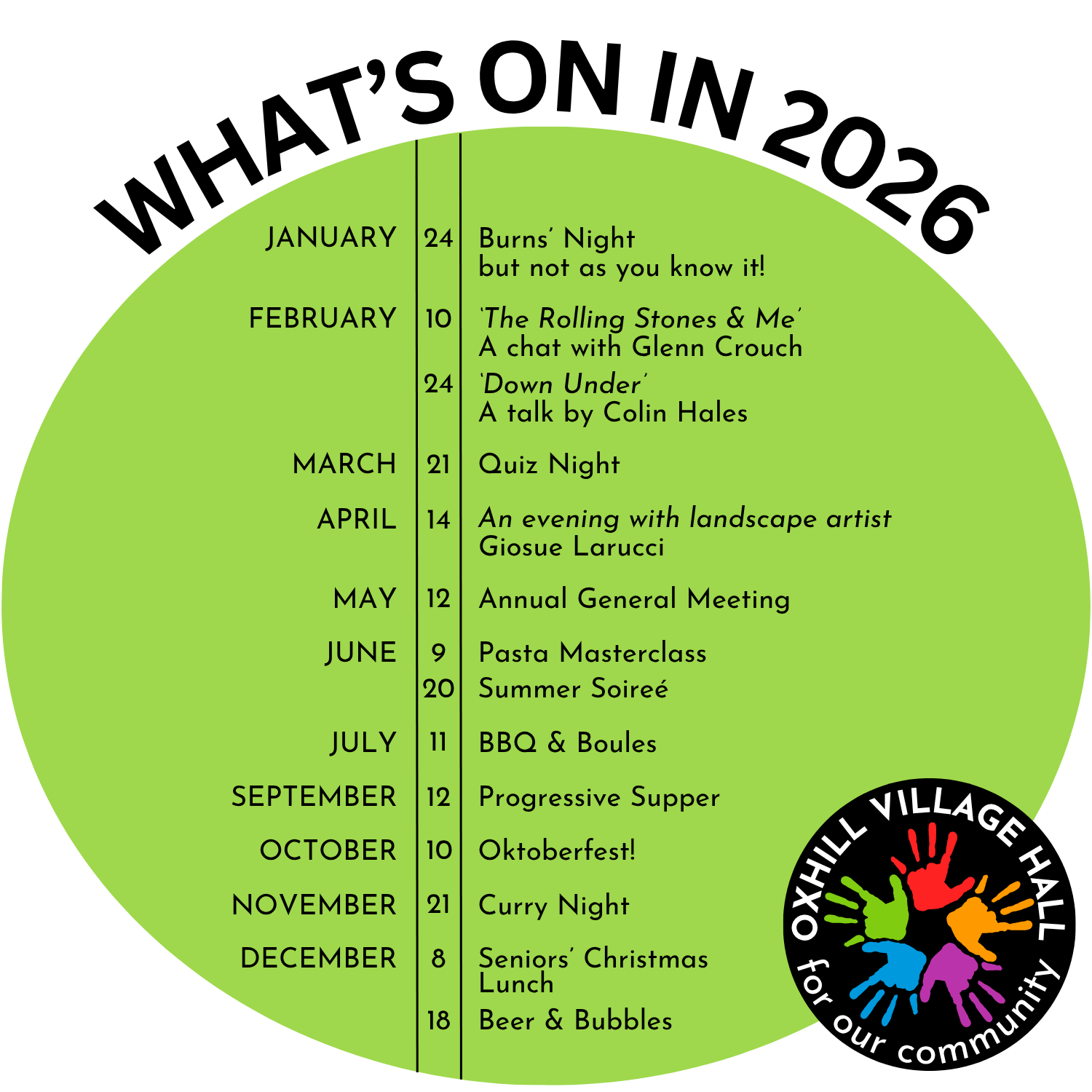 What's on in 2026 at Oxhill Village Hall