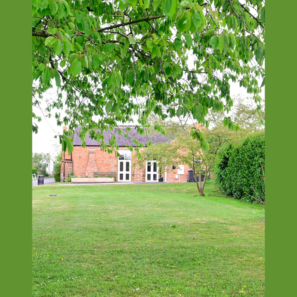 The view of Oxhill Village Hall from the lawn that is a perfect place for children to play and adults to while away a summer's evening. 