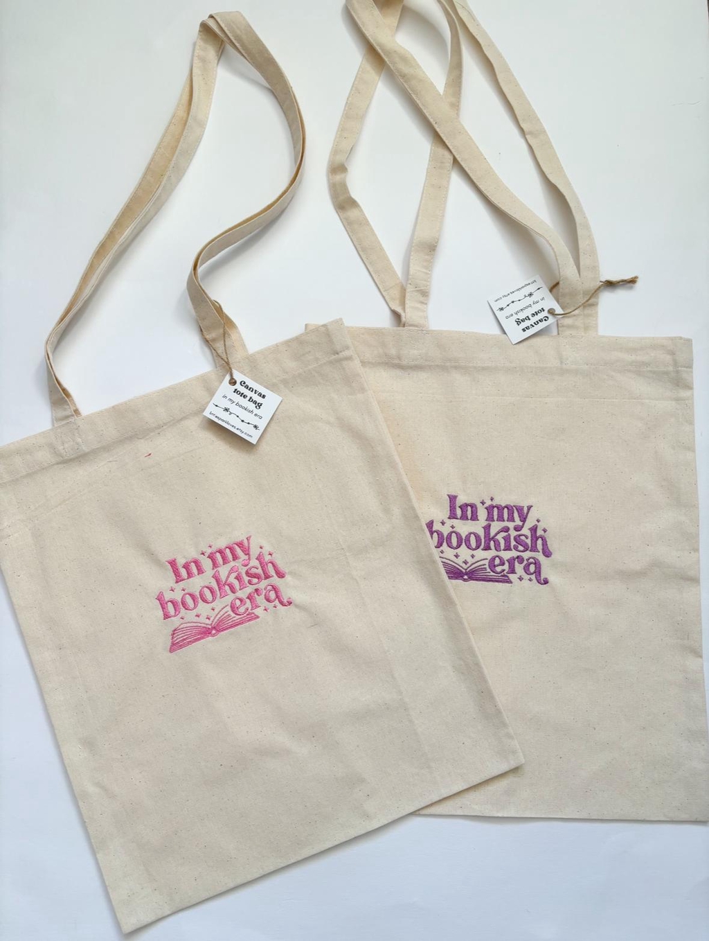 Handmade embroidered tote bags for book lovers!