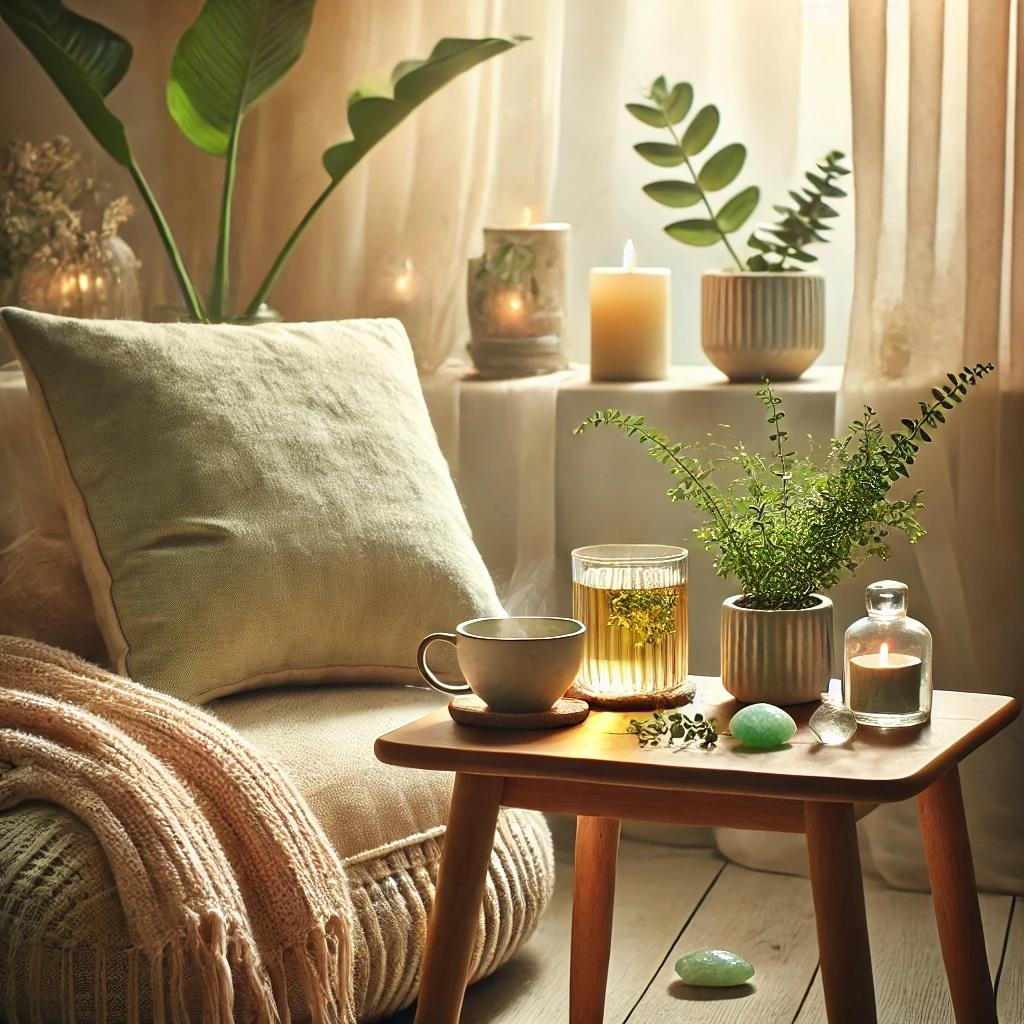 Offrez-vous un moment de détente et de bien-être dans un cadre chaleureux. Installez-vous confortablement avec une tasse de thé, une bougie allumée, et laissez-vous envelopper par une atmosphère paisible. Laissez la lumière naturelle et les touches de verdure vous apporter calme et sérénité, pour un instant de relaxation et de recentrage