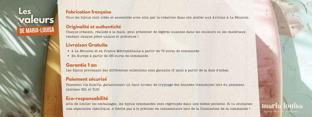 Les engagements de Maria-Louisa | Bijoux artisanaux durables et hypoallergéniques